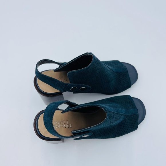 MARKET & SPRUCE BLUE SUEDE ANKLE STRAP OPEN TOE EYELET BOOTIES - Picture 7 of 8
